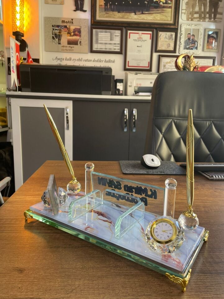 Mermer Desen Baskılı İsimlik Seti