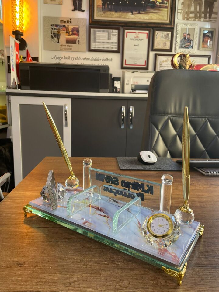 Mermer Desen Baskılı İsimlik Seti