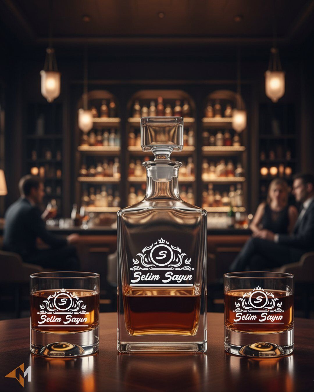 İsme Özel Motifli Şişeli Viski Seti
