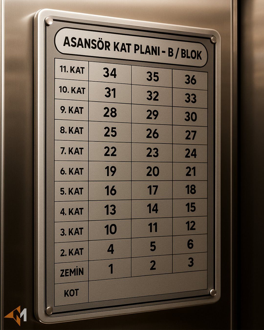 Metal Asansör Kat Planı