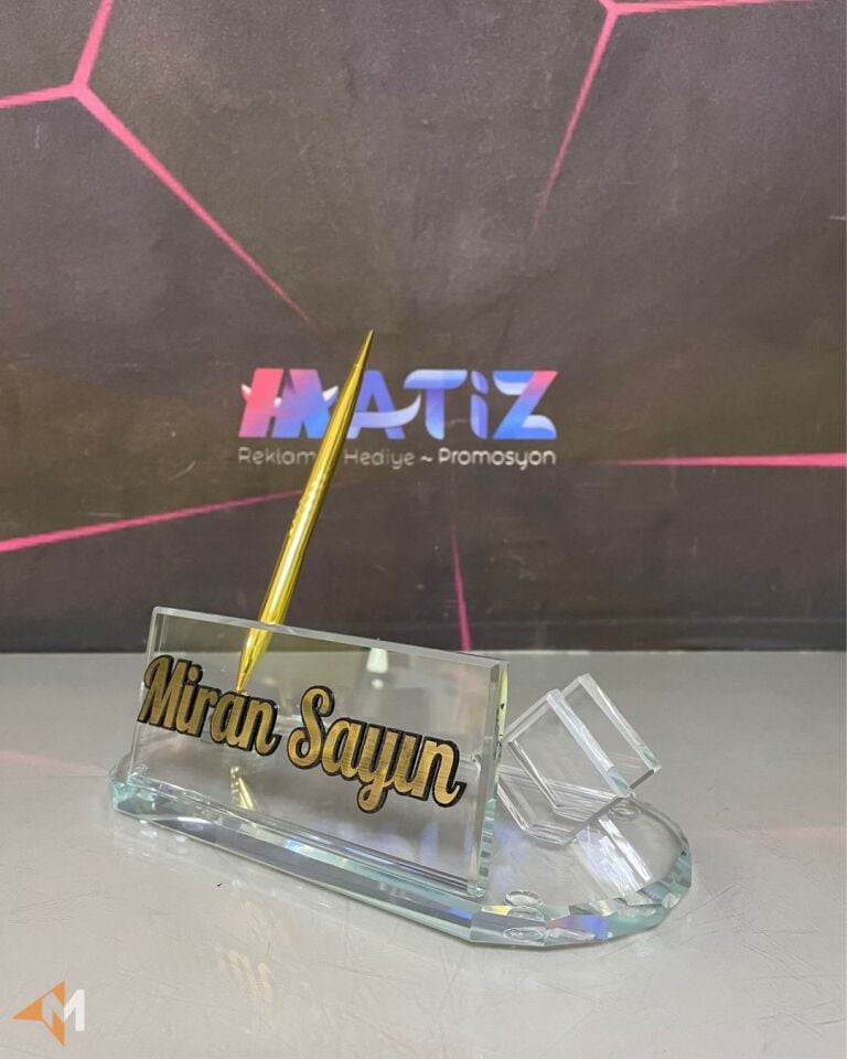Oval Cam Kalemli Masa İsimliği