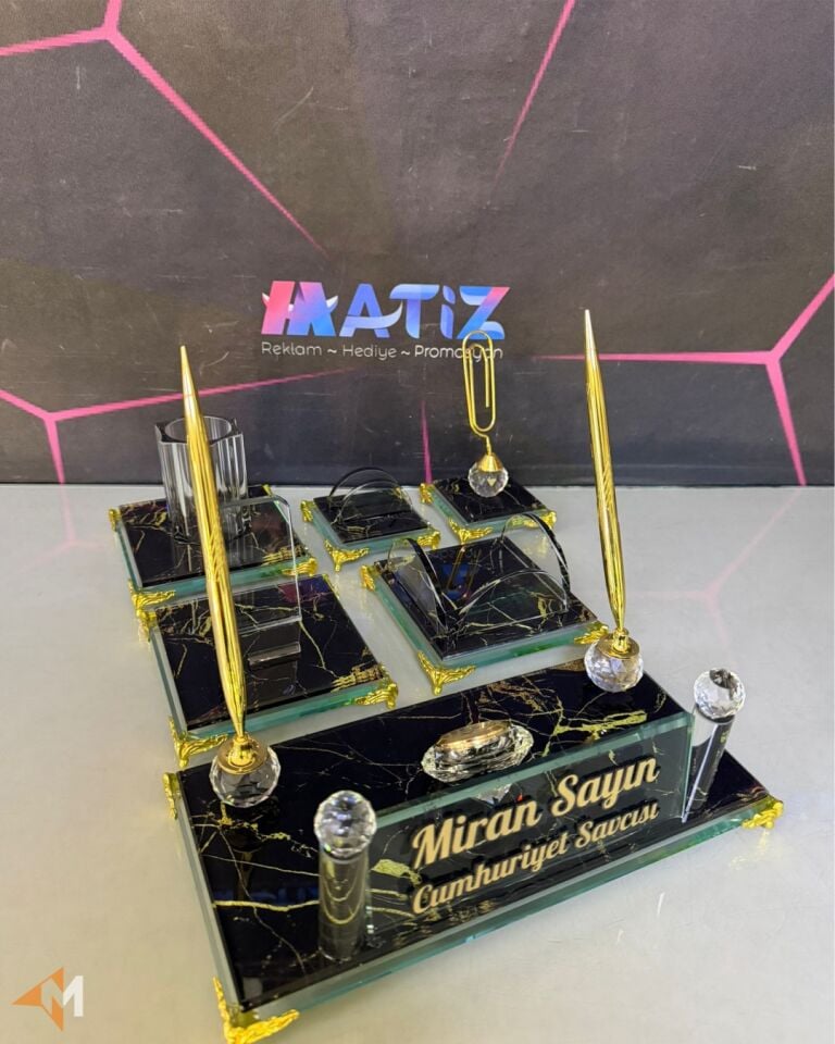 6 Parça Siyah Cam İsimlik Seti