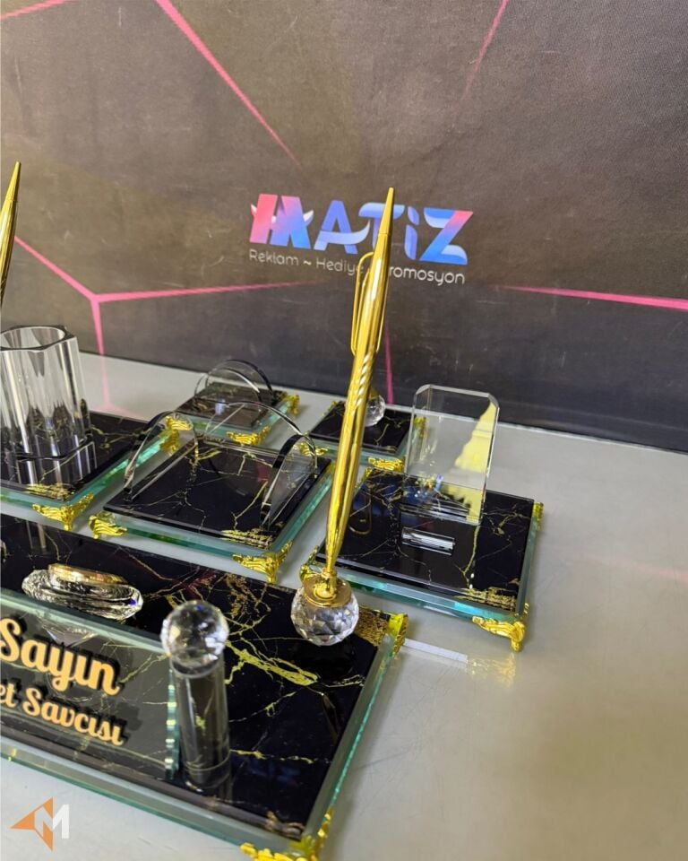 6 Parça Siyah Cam İsimlik Seti