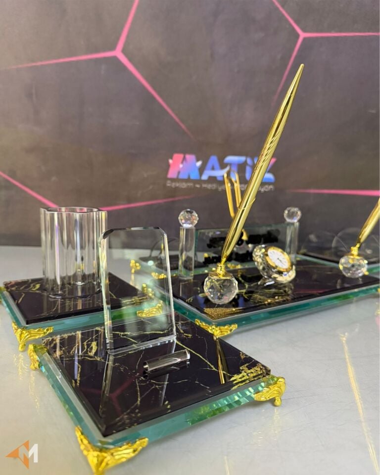 6 Parça Siyah Cam İsimlik Seti