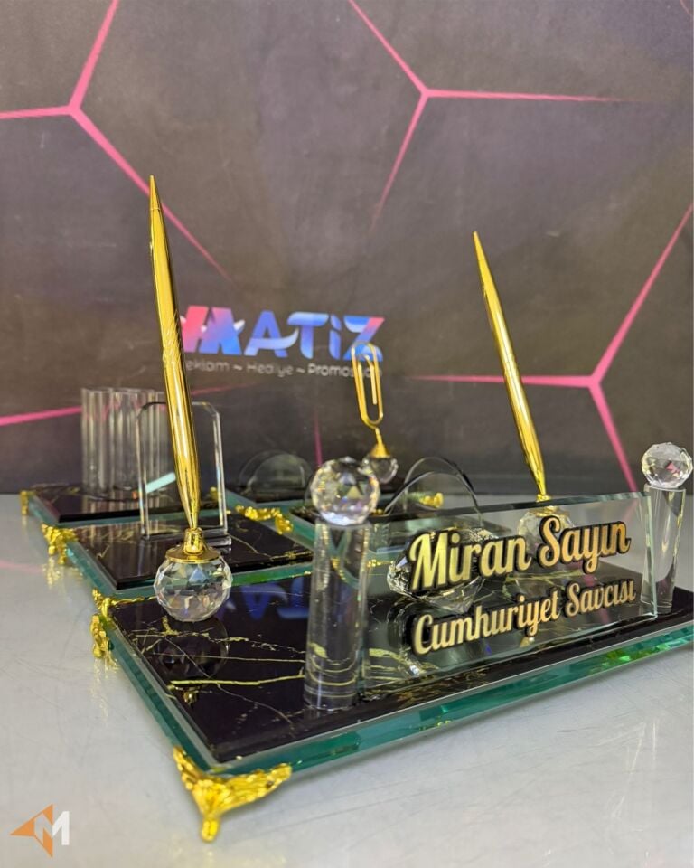 6 Parça Siyah Cam İsimlik Seti