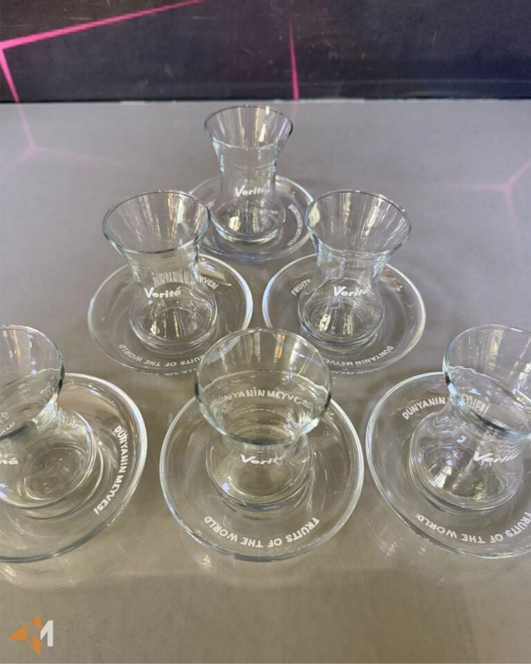 Beyaz Renk Baskılı Çay Bardağı Seti