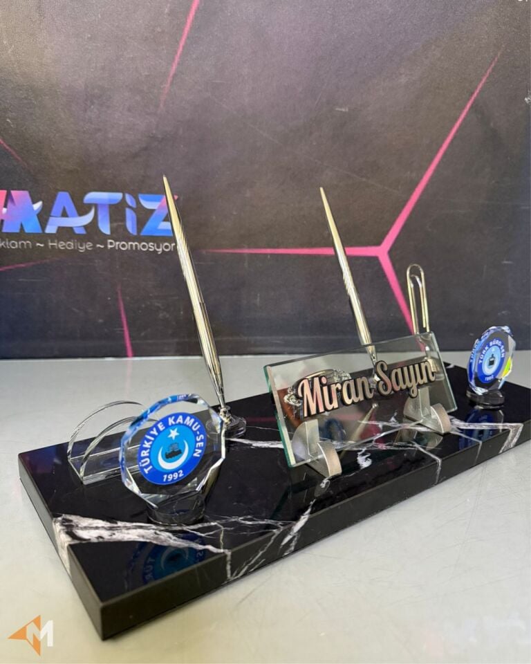 Logo Baskılı Mermer Masa İsimliği