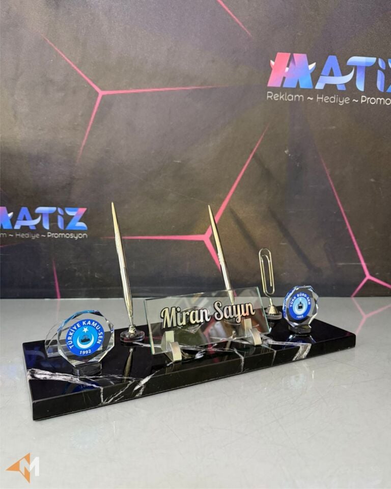 Logo Baskılı Mermer Masa İsimliği