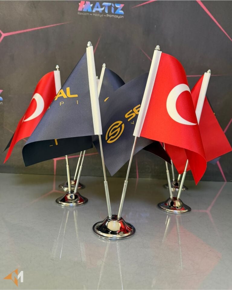 İkili Firma Logolu Masa Bayrağı